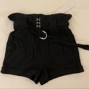 IRO Paris High Waisted Lux Linen Tie Black Shorts